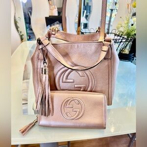 Gucci Soho Chain Strap Shoulder Bag Leather medium it’s 2way with strap &Wallet